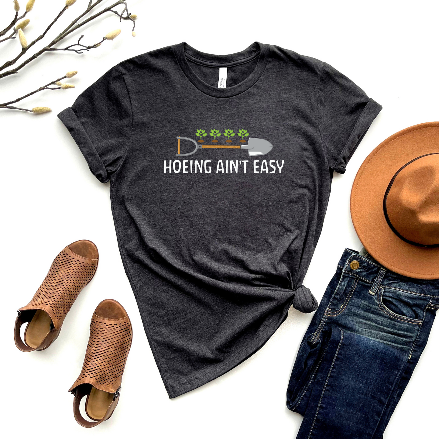 Wholesale Hoeing ain't easy Graphic Tee - Heather Charcoal Tee