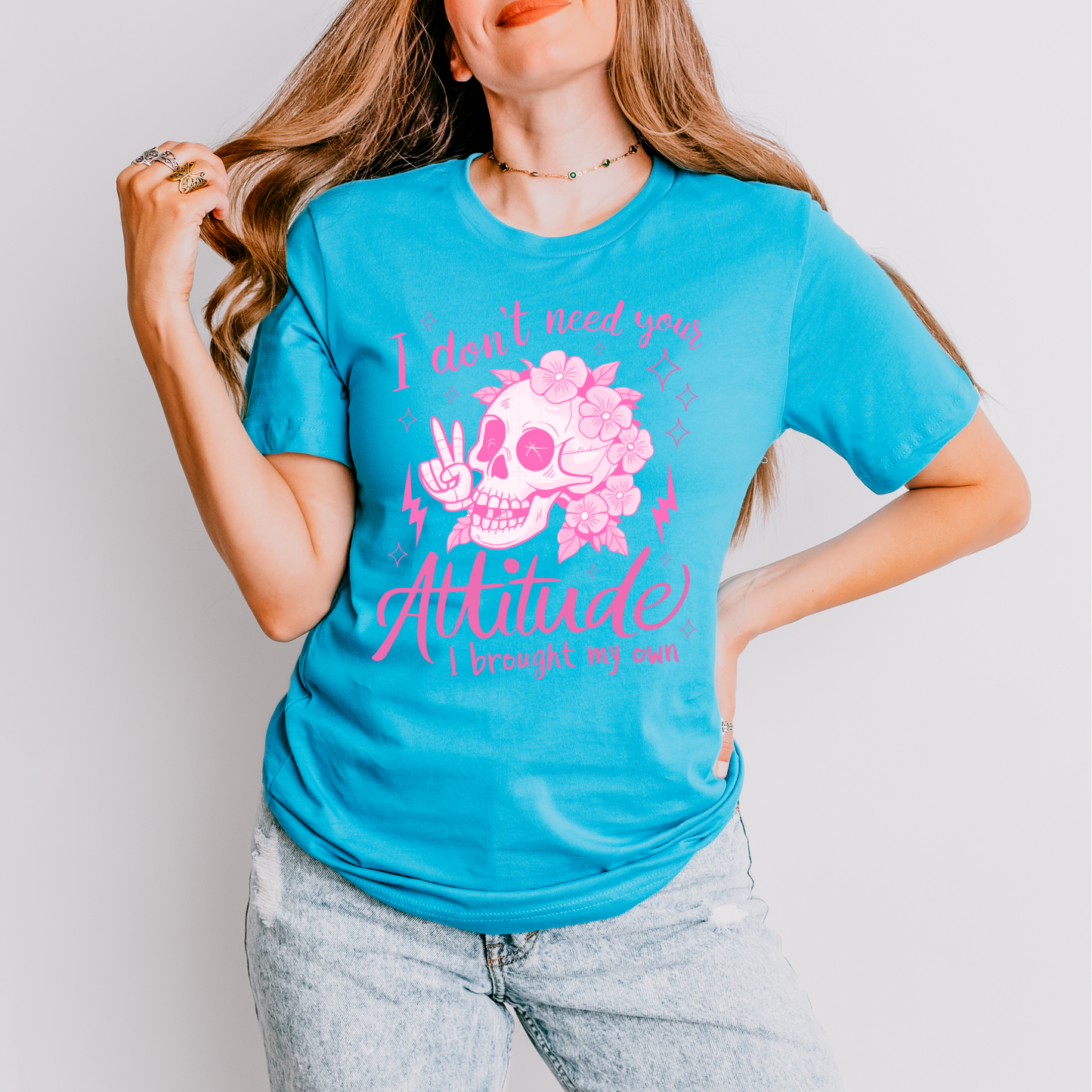 Wholesale Skull I brought my own Graphic Tee - Aqua Tee
