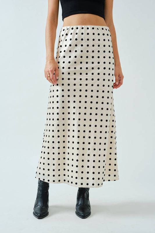Polka Dot Satin Midi Skirt