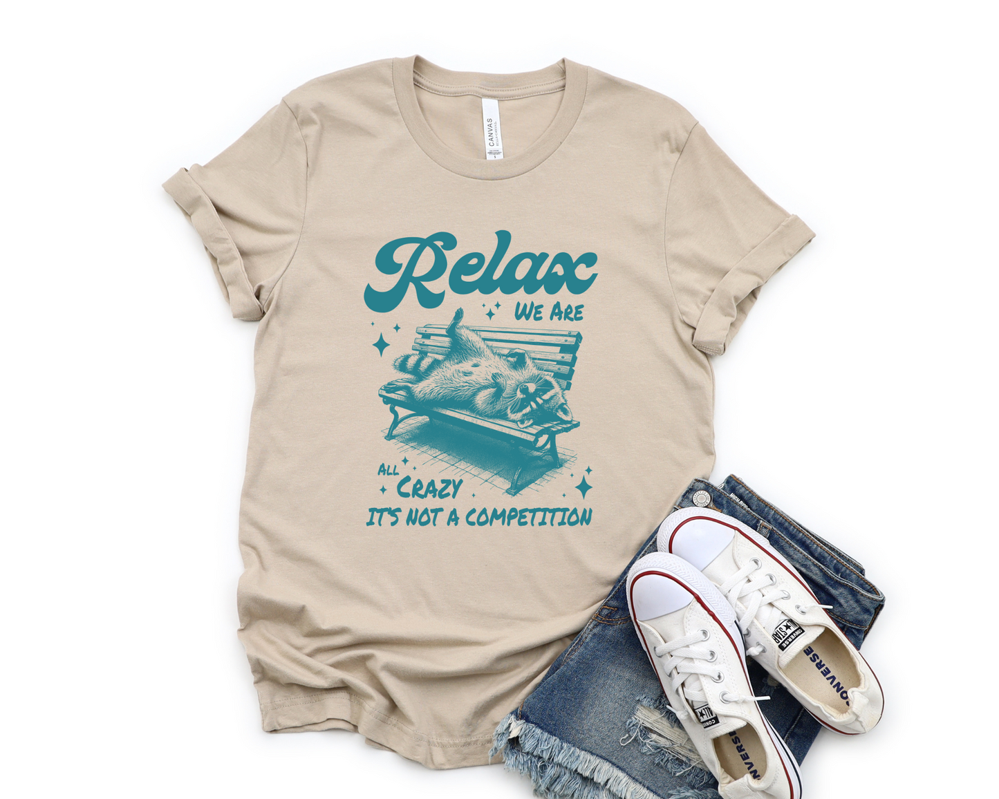 Wholesale Relax we are all crazy Graphic Tee - Tan Tee