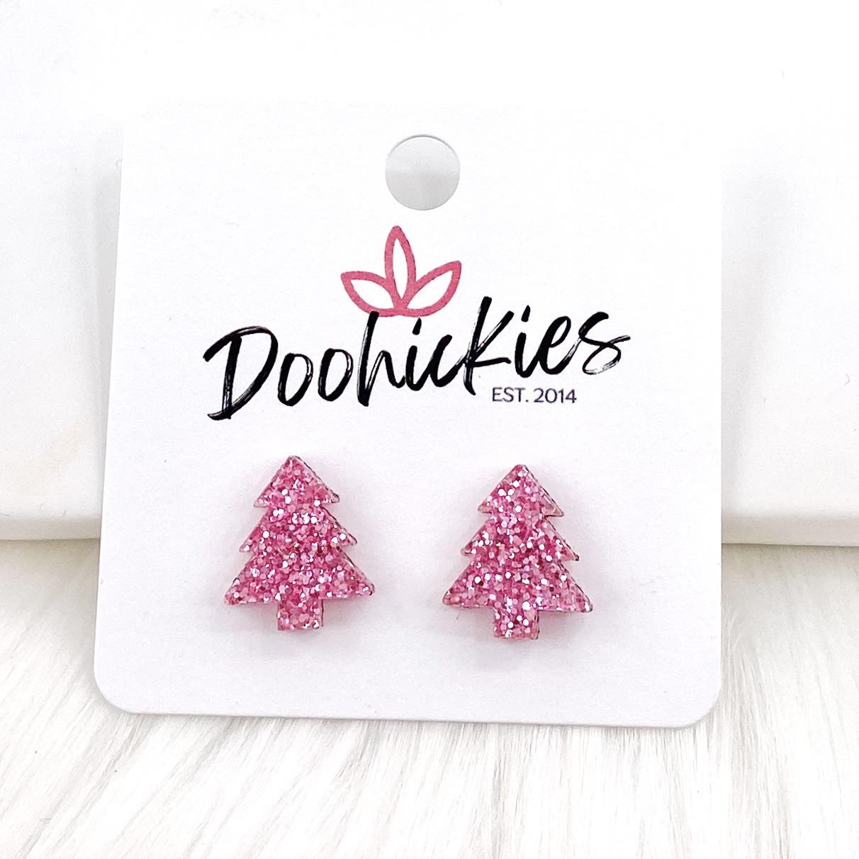 15mm Pinky Trees Studs - Christmas Earrings