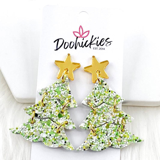 2.5" Festive Glitter Layered Trees - Christmas Earrings