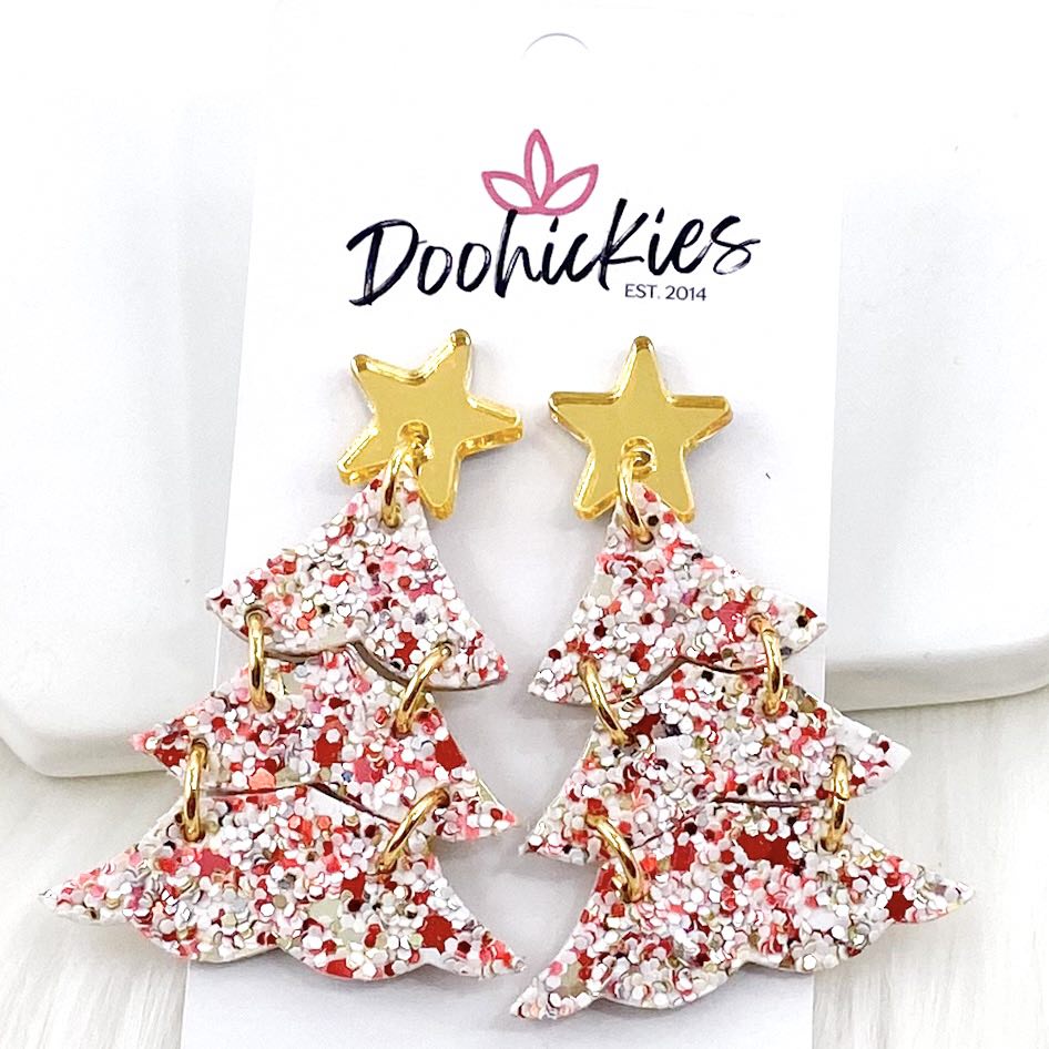 2.5" Festive Glitter Layered Trees - Christmas Earrings