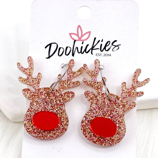 1.5" Rudolph Reindeer Dangles - Christmas Acrylic Earrings