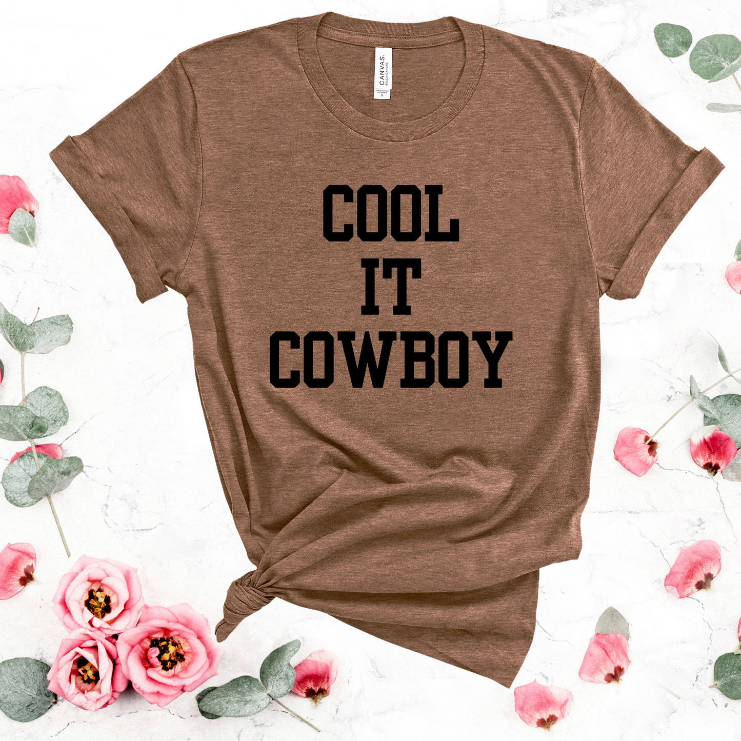 Wholesale Cool it Cowboy Graphic Tee - Heather Brown Tee