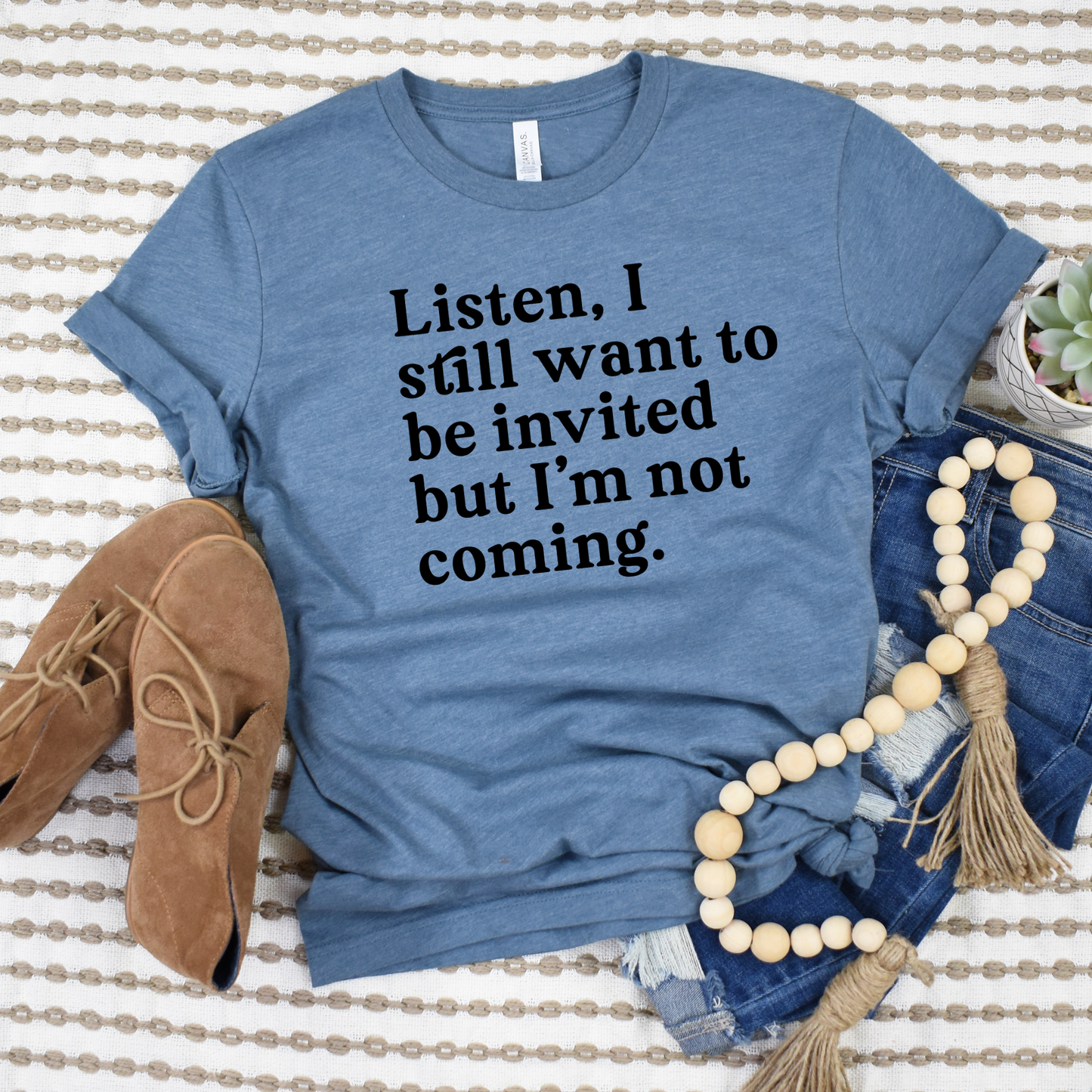 Wholesale Listen I still want to be invited Graphic Tee - Ice Blue Tee