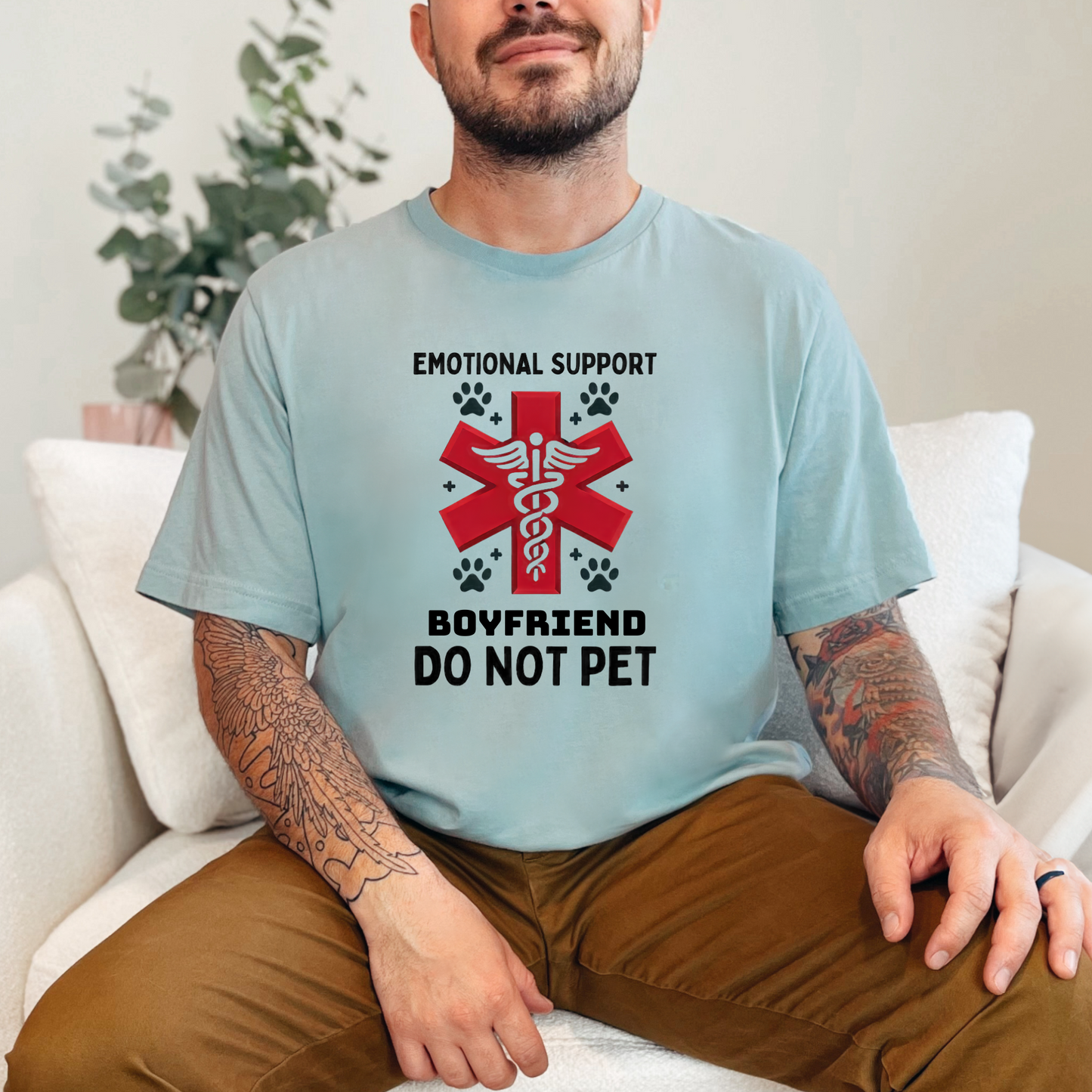 Wholesale Emotional Support Boyfriend Graphic Tee - Dusty Blue Tee