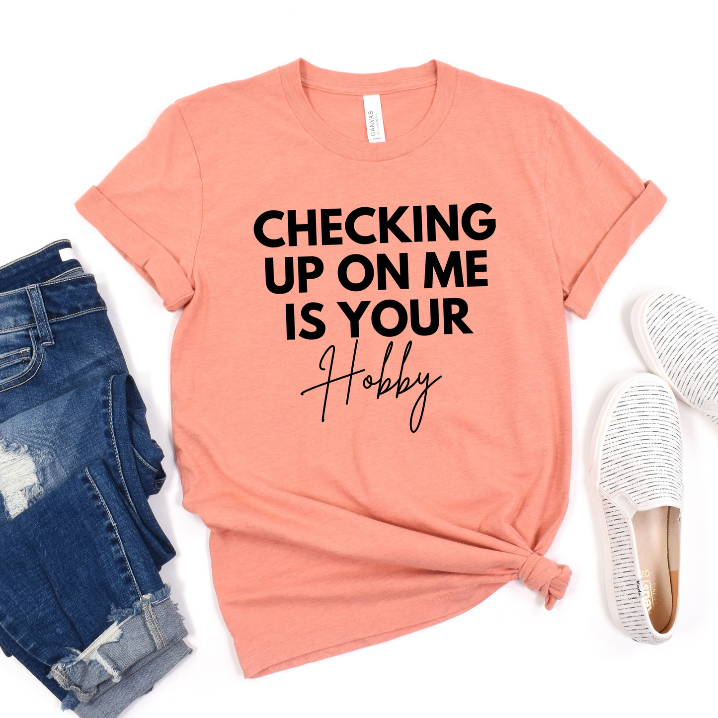 Wholesale Checking up on me is your hobby Graphic Tee - Heather Dust Tee