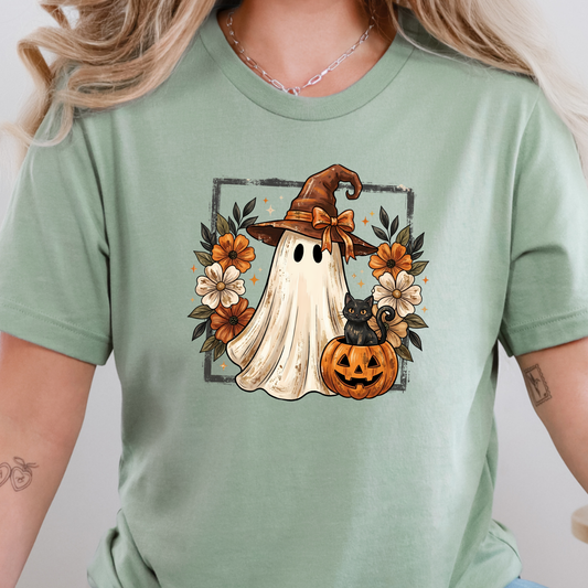 Wholesale Halloween Witch Ghost Graphic Tee - Sage