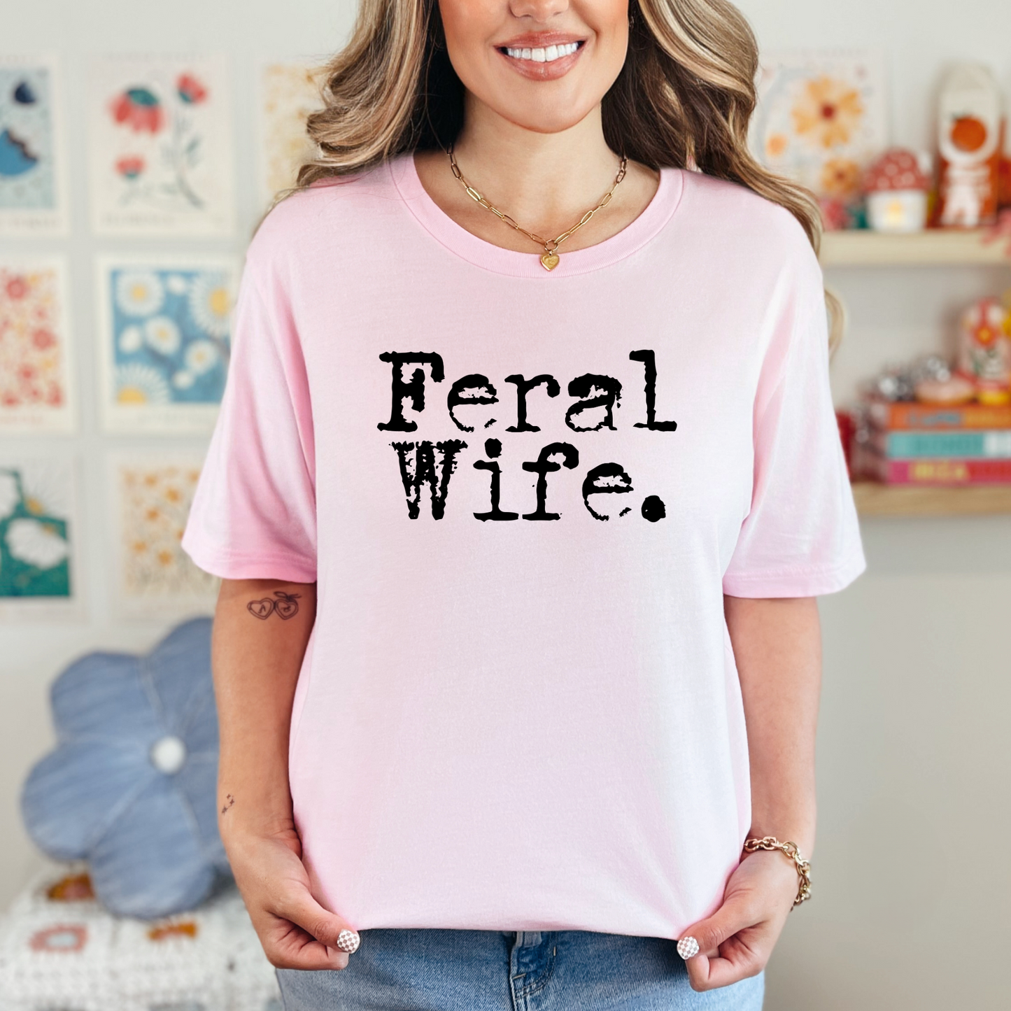 Wholesale Feral Wife Graphic Tee - Pink Tee
