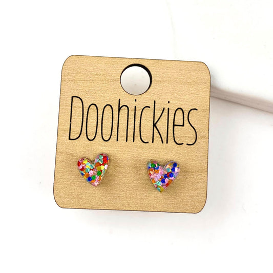 Daisy Confetti Valentine Heart Stud Earrings - 2 Size Options