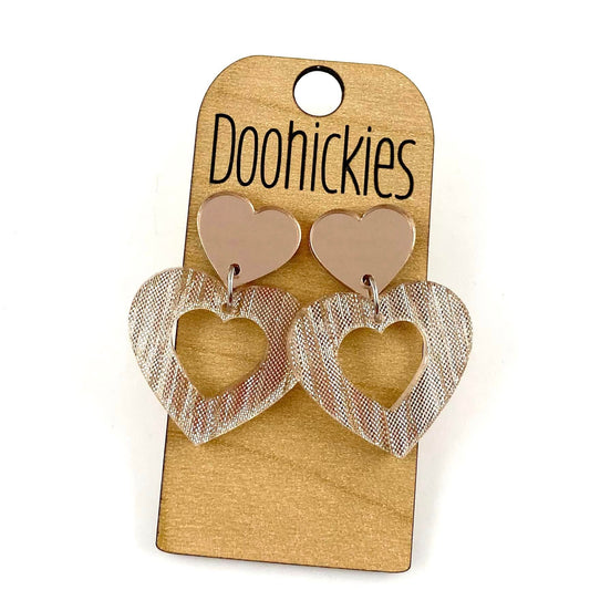 Shimmer Rain Double Cut Out Heart Acrylic Dangles Valentines Earrings