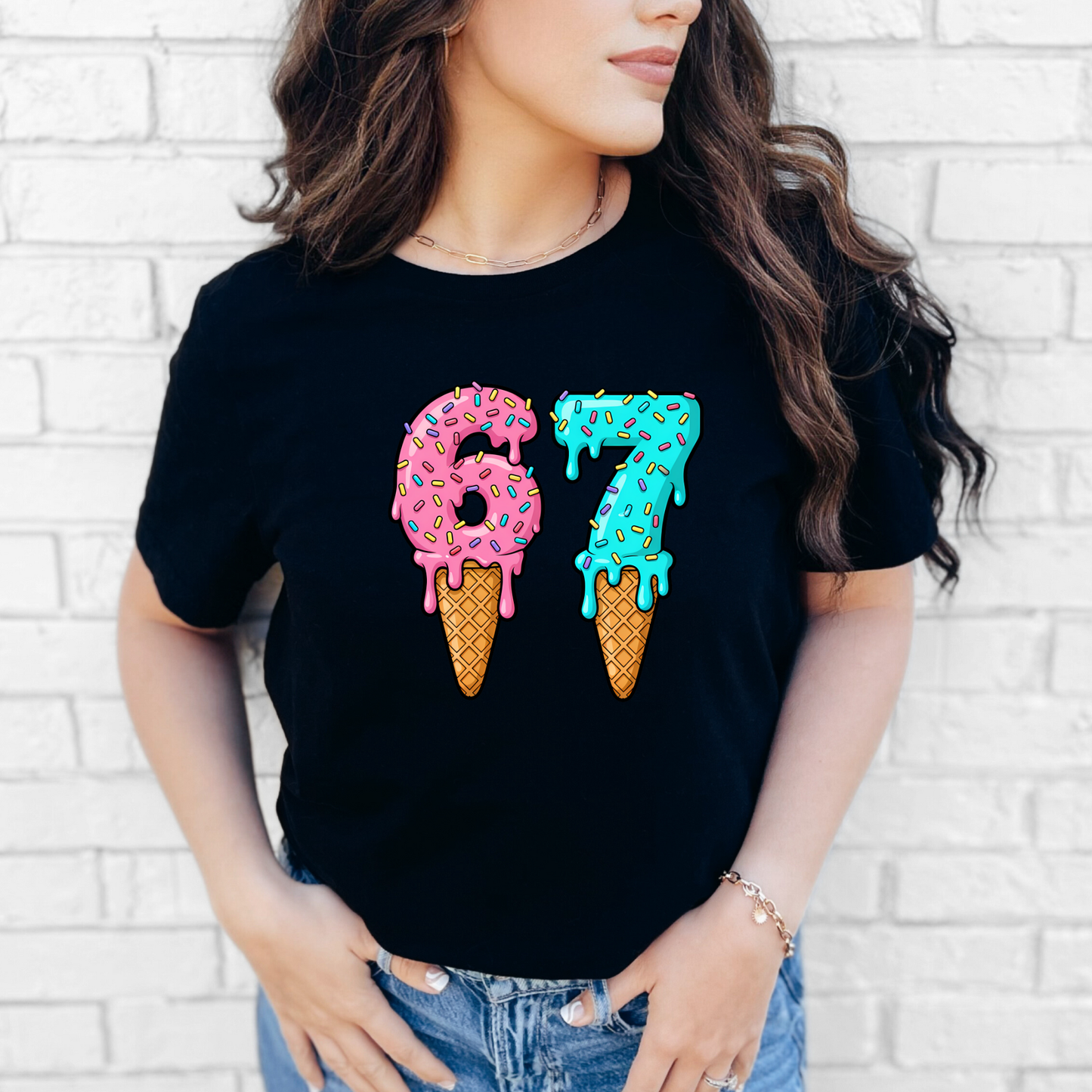 Wholesale 67 Ice Cream Graphic Tee - Black Tee