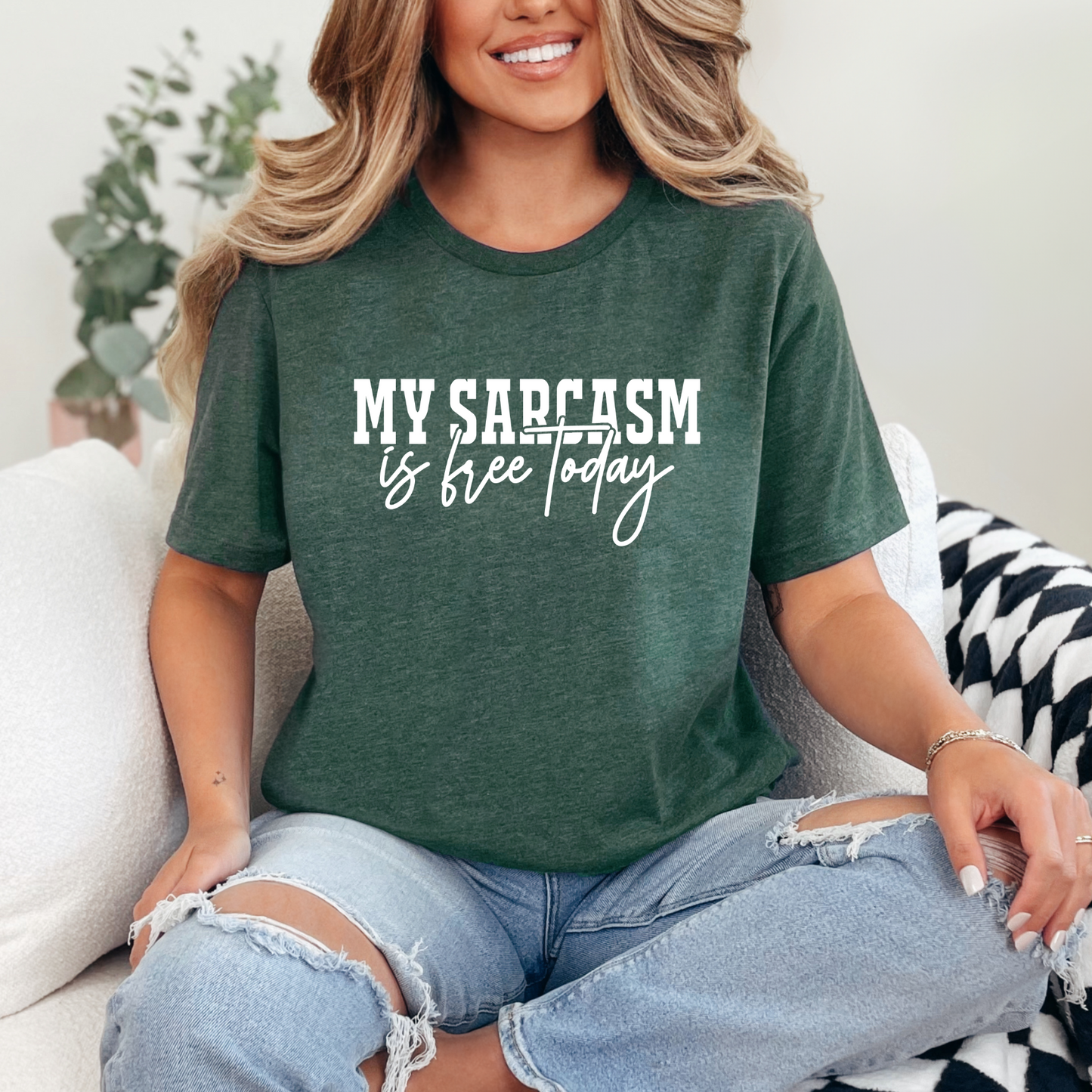 Wholesale Sarcasm Free Today Graphic Tee - Heather Forest Tee