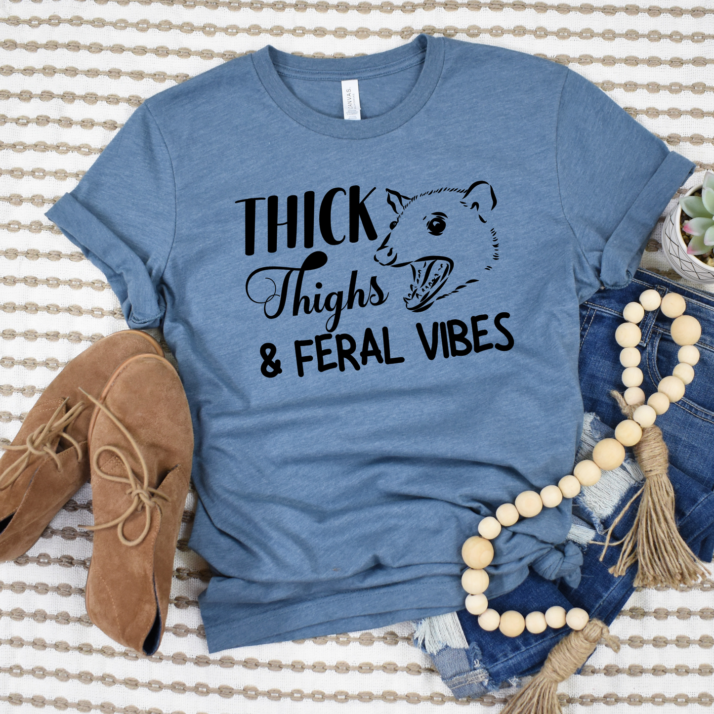 Wholesale Thick Thighs Feral Vibes Graphic Tee - Heather Slate Tee