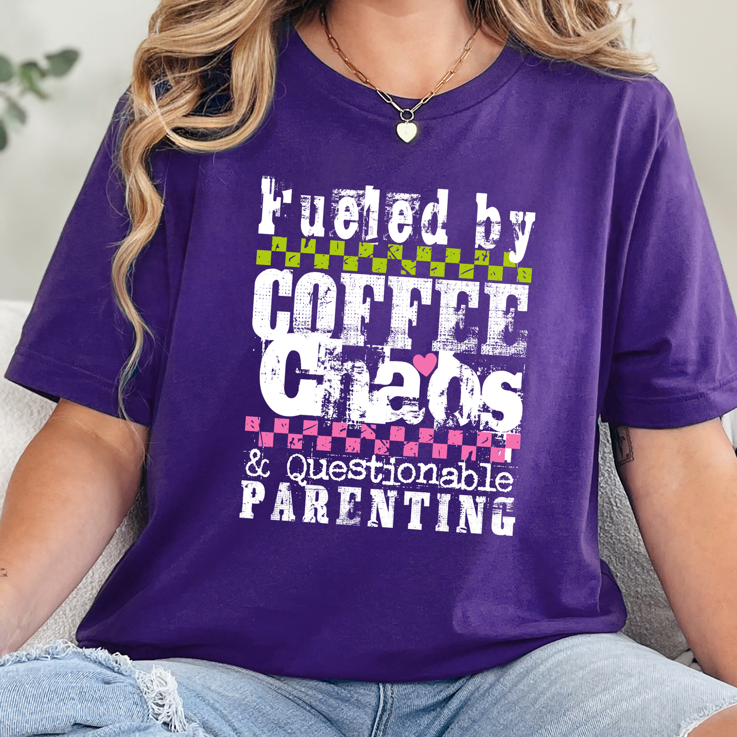 Wholesale Fueled by Coffee Chaos Graphic Tee - Team Purple Tee