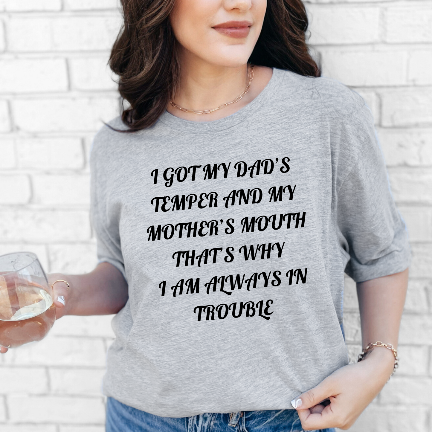 Wholesale Dad's Temper and Mother's Mouth Graphic Tee - Grey Tee