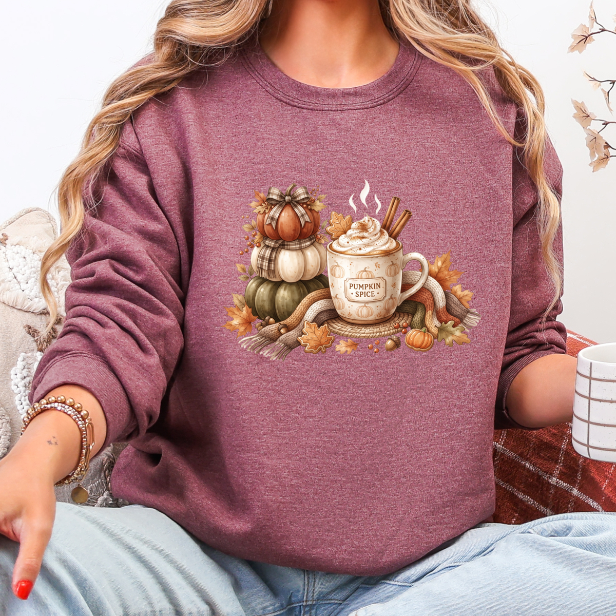 Wholesale Pumpkin Spice Fall Graphic Sweatshirt - Heather Maroon