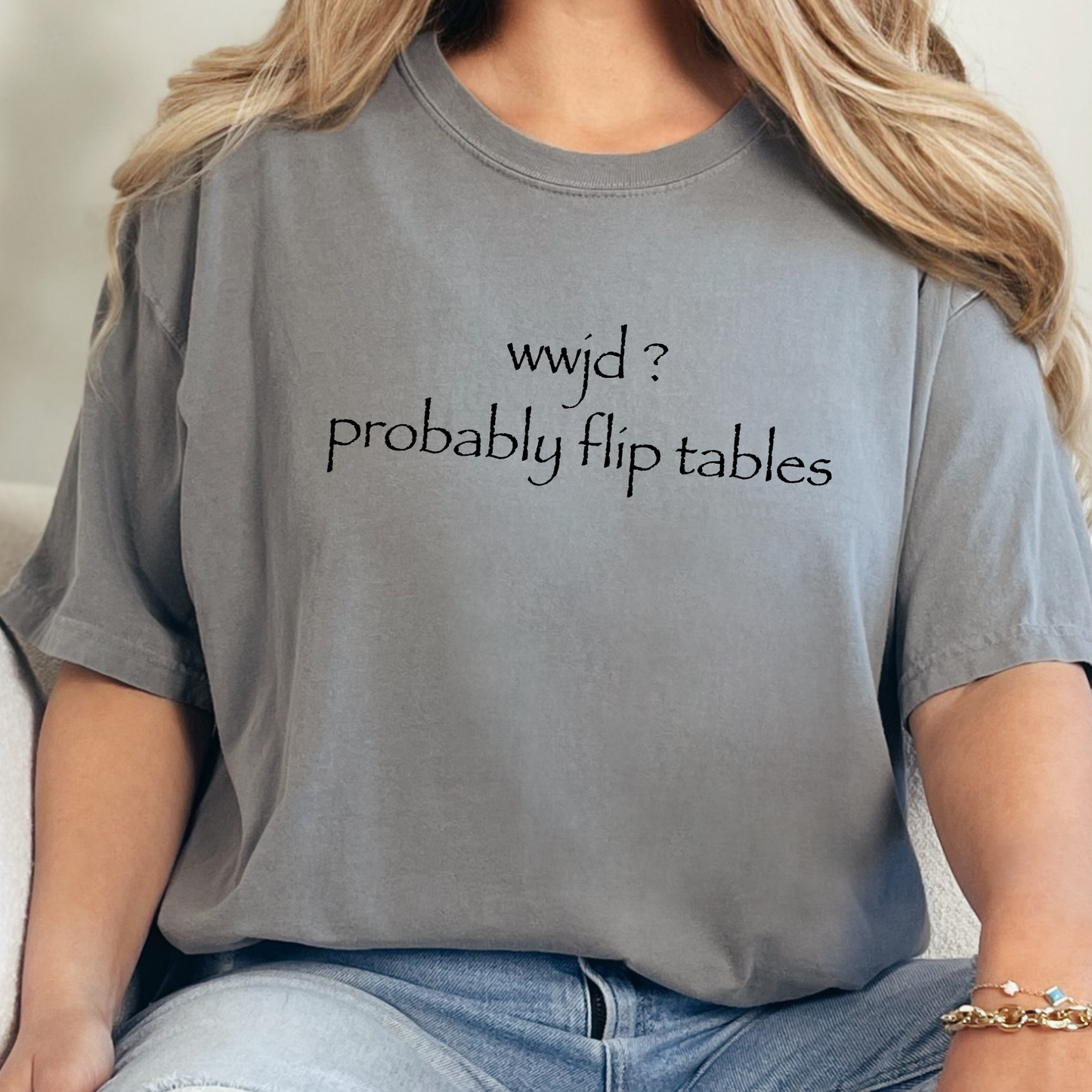 Wholesale wwjd? probably flip tables Graphic Tee - CC Grey Tee