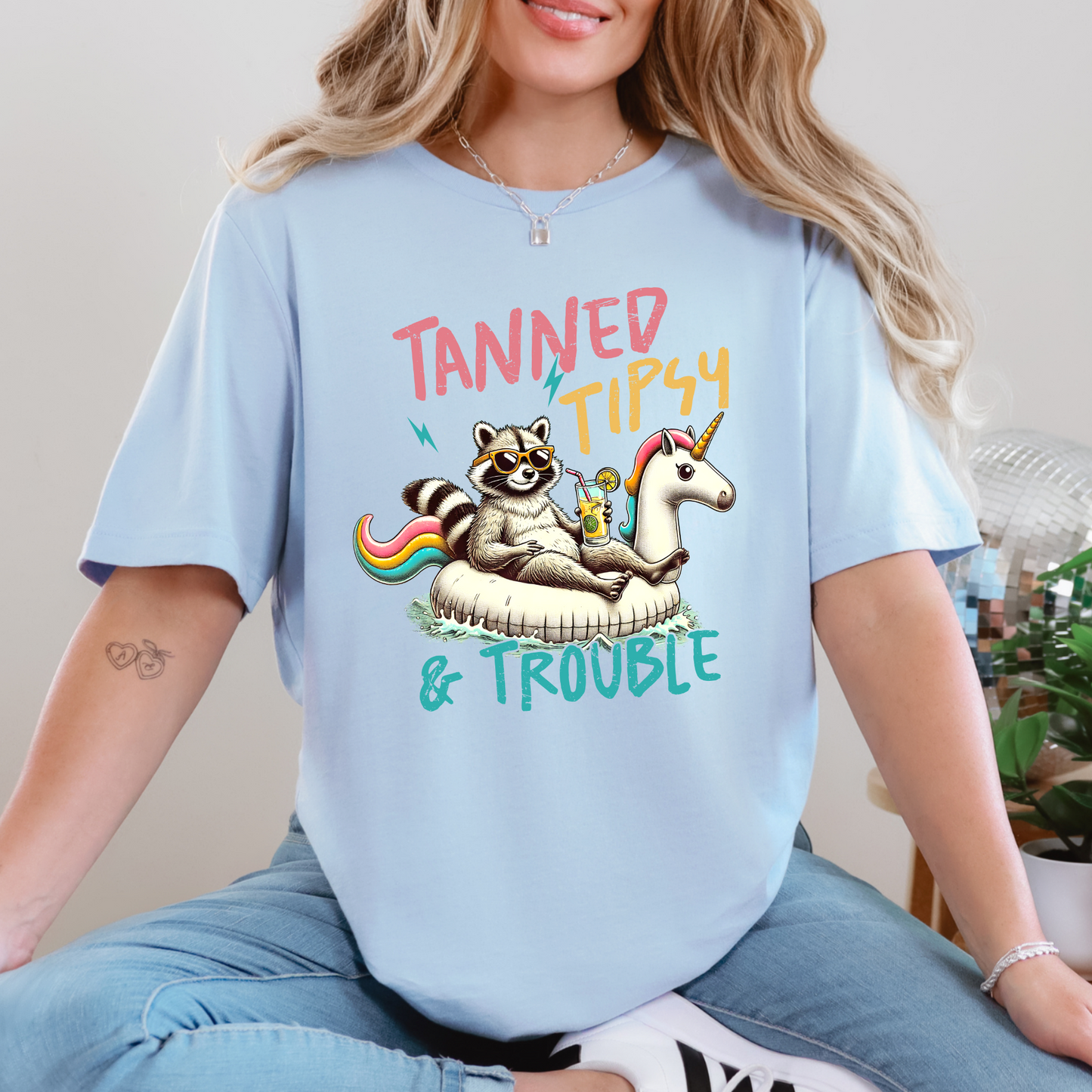 Wholesale Tipsy and Trouble Graphic Tee - Baby Blue Tee