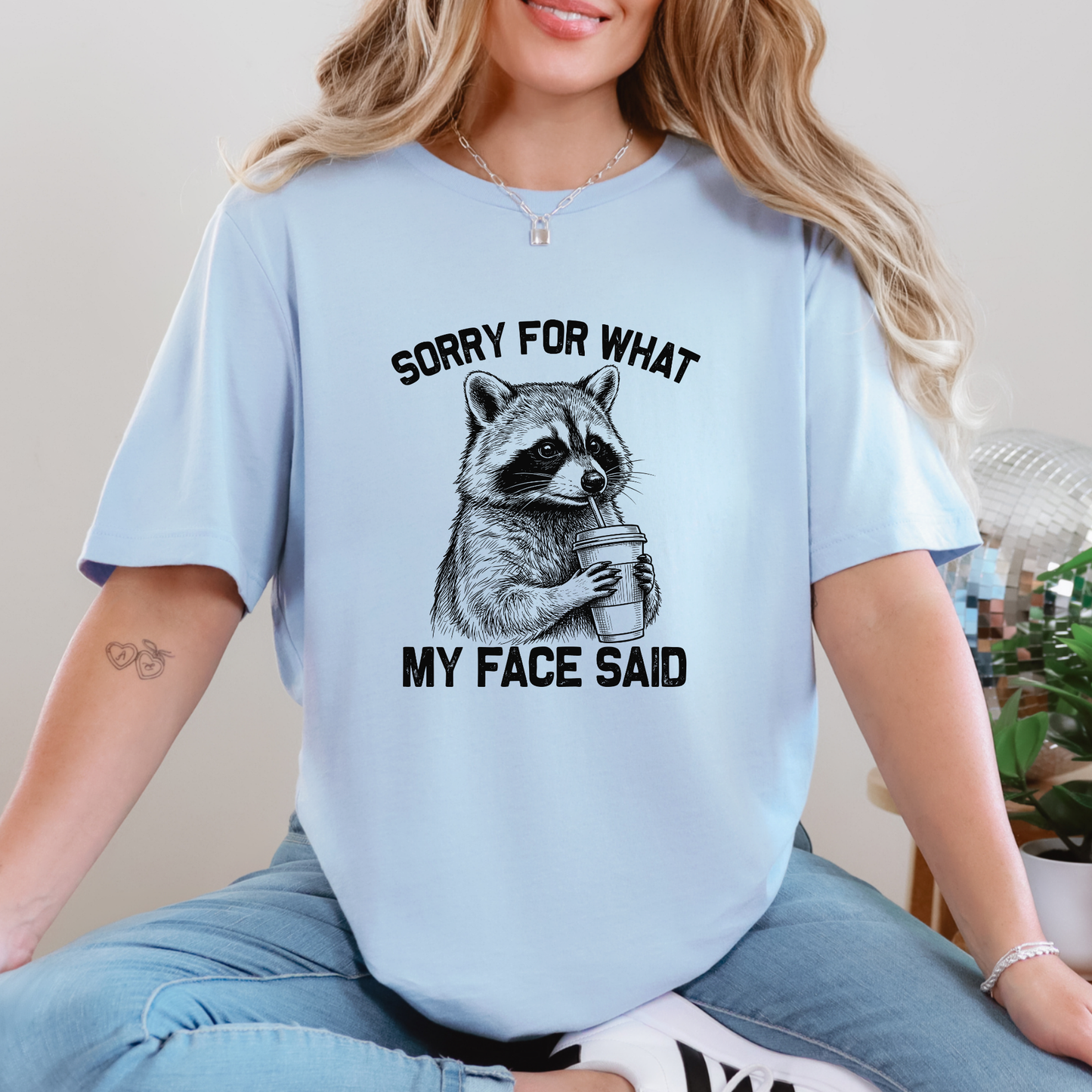 Wholesale Sorry for what my Face Said Graphic Tee - Baby Blue Tee