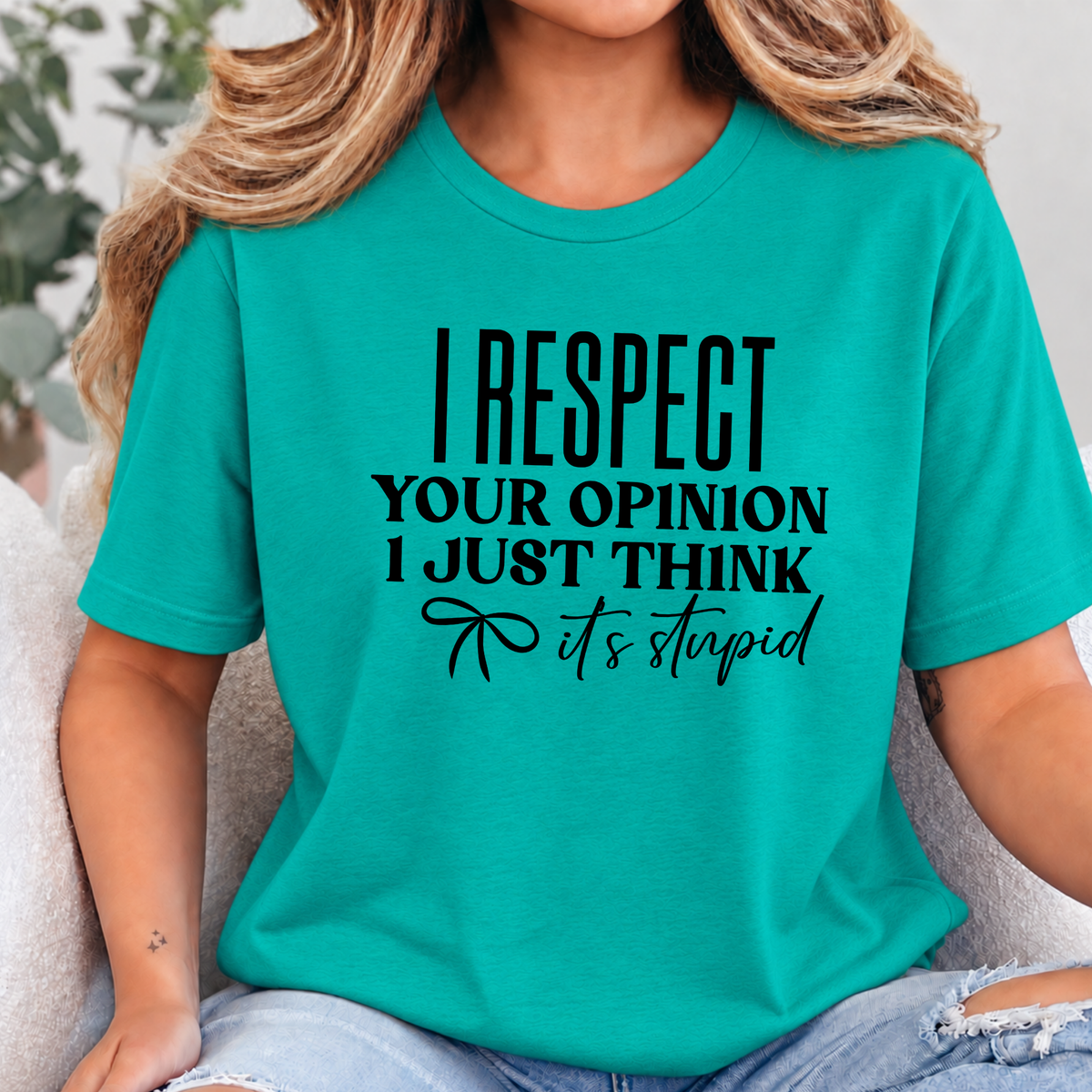 Wholesale Respect Your Opinion Graphic Tee - Teal
