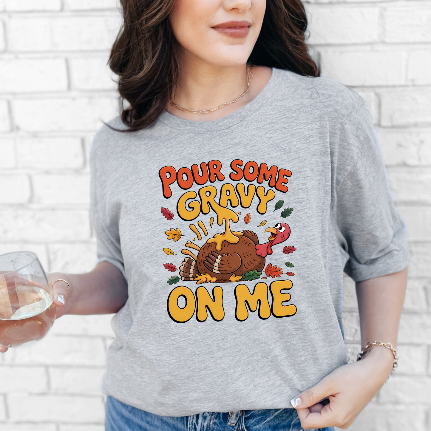 Wholesale Gravy on Me Turkey Graphic Tee - Grey Tee