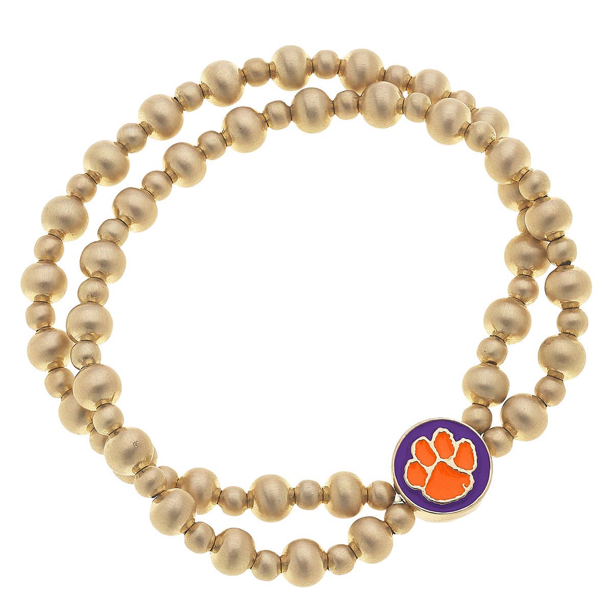 Clemson Tigers 2-Row Ball Bead Stretch Bracelet