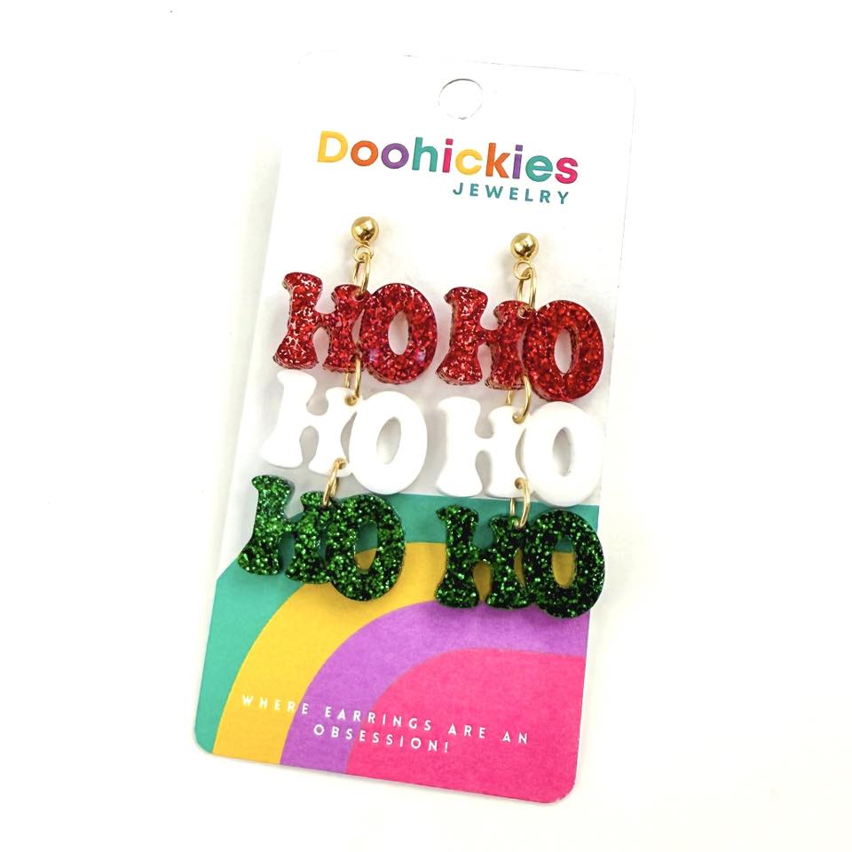 Traditional HoHoHo Christmas Dangle Acrylic Earrings