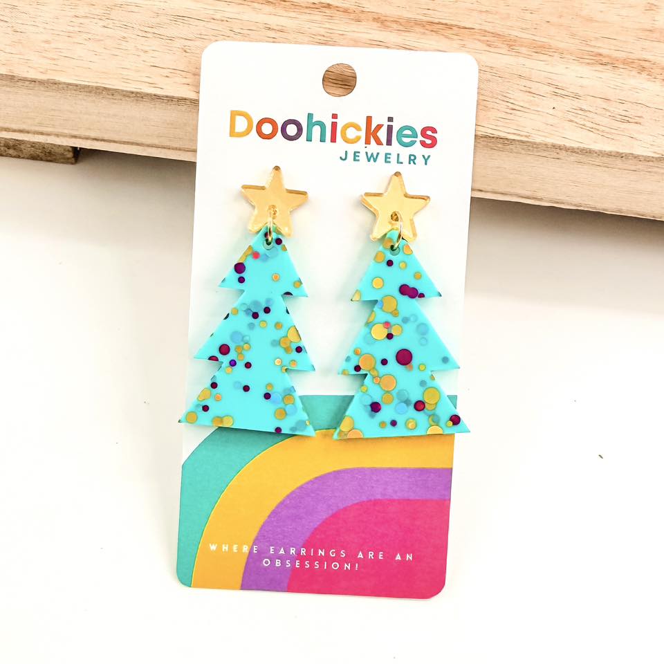 Speckled Glitter Layered Tree Collection - Christmas Acrylic Earrings