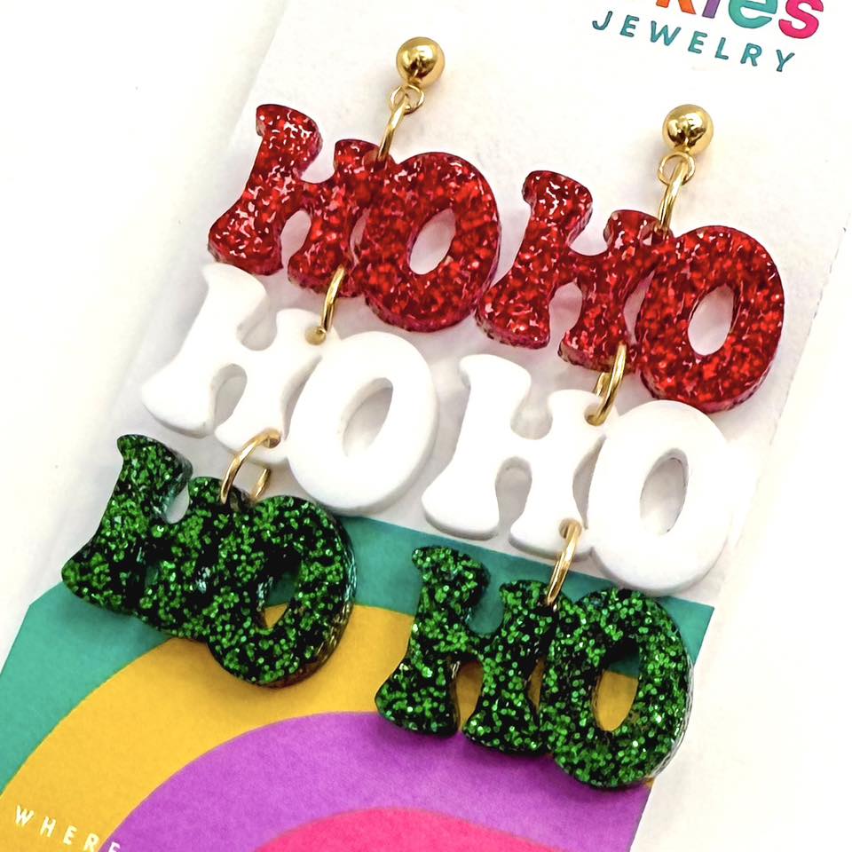 Traditional HoHoHo Christmas Dangle Acrylic Earrings
