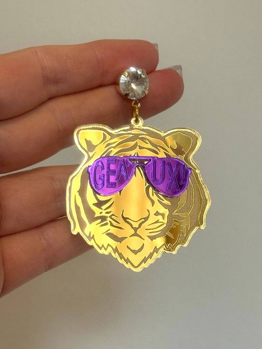 Gold Purple Acrylic Tiger Face Rockstar Geaux
