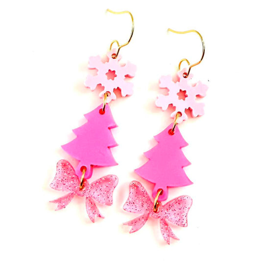 Pink Christmas Trifecta Acrylic Earrings