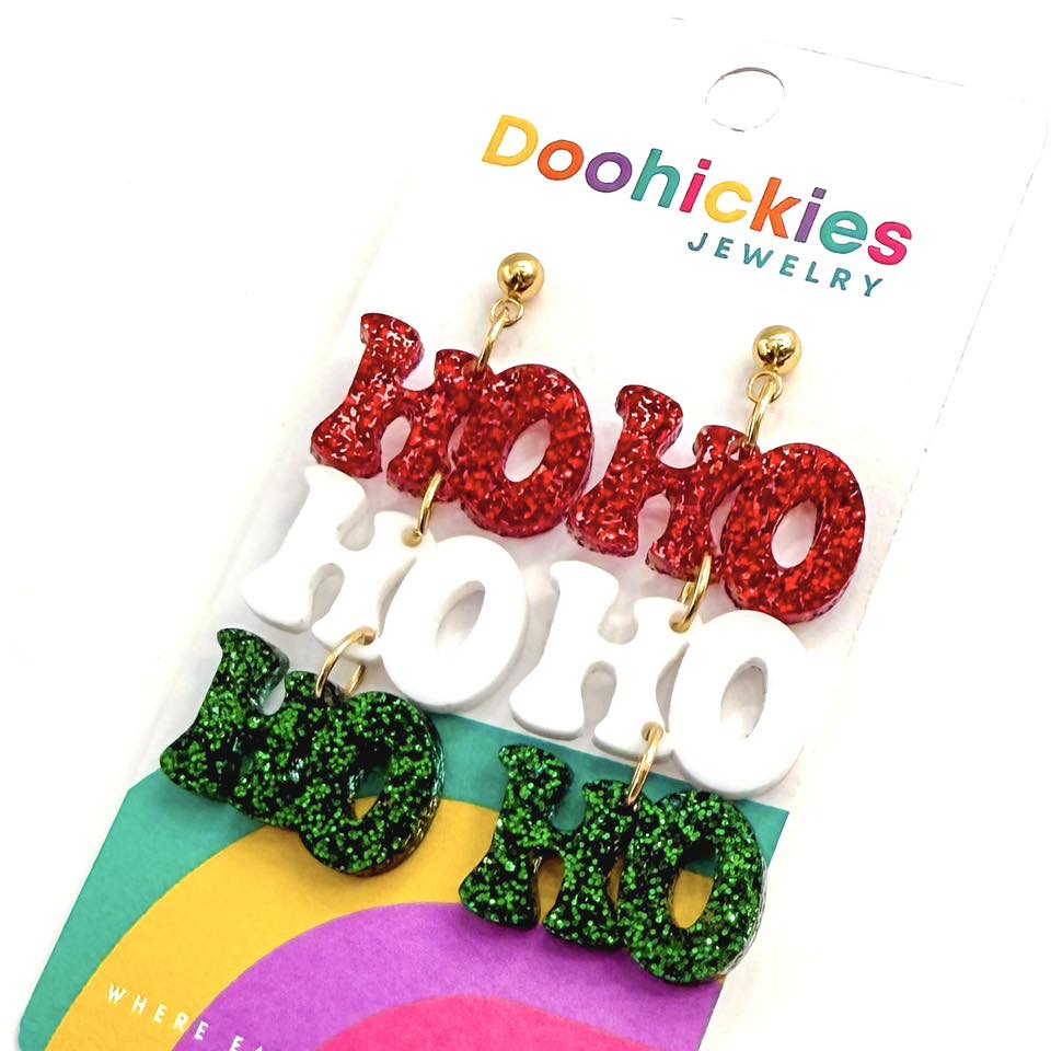 Traditional HoHoHo Christmas Dangle Acrylic Earrings