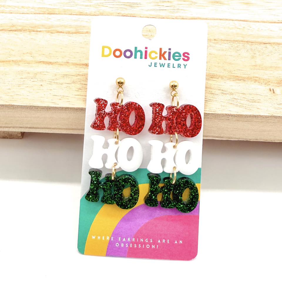Traditional HoHoHo Christmas Dangle Acrylic Earrings