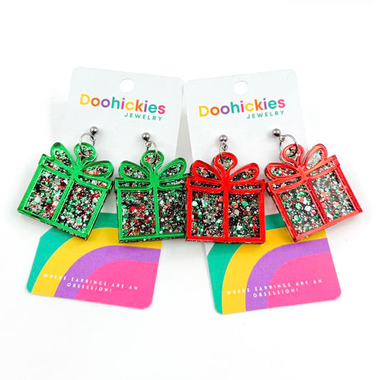 Layered Traditional Christmas Glitter Present Earring Collection