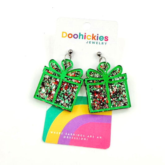 Layered Traditional Christmas Glitter Present Earring Collection