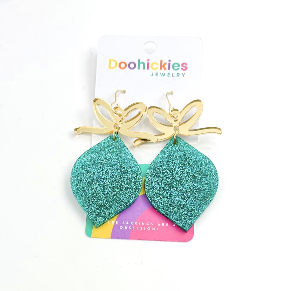 Teal Glitter Christmas Ornament Acrylic Earrings