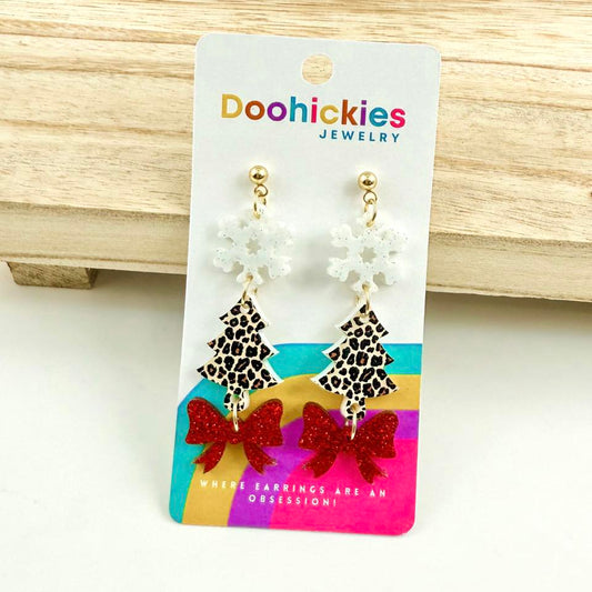 Leopard Christmas Trifecta Acrylic Dangle Earrings