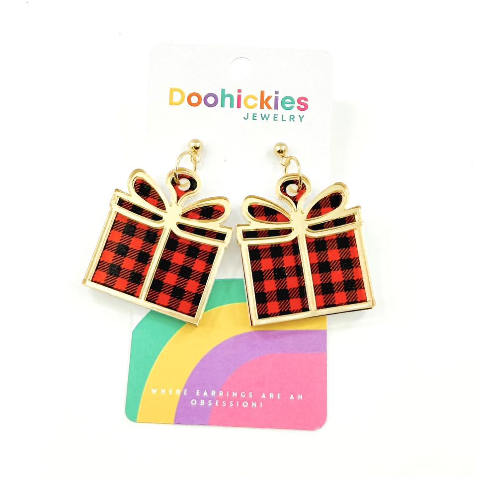 Layered Buffalo Plaid Christmas Present Earring Collection