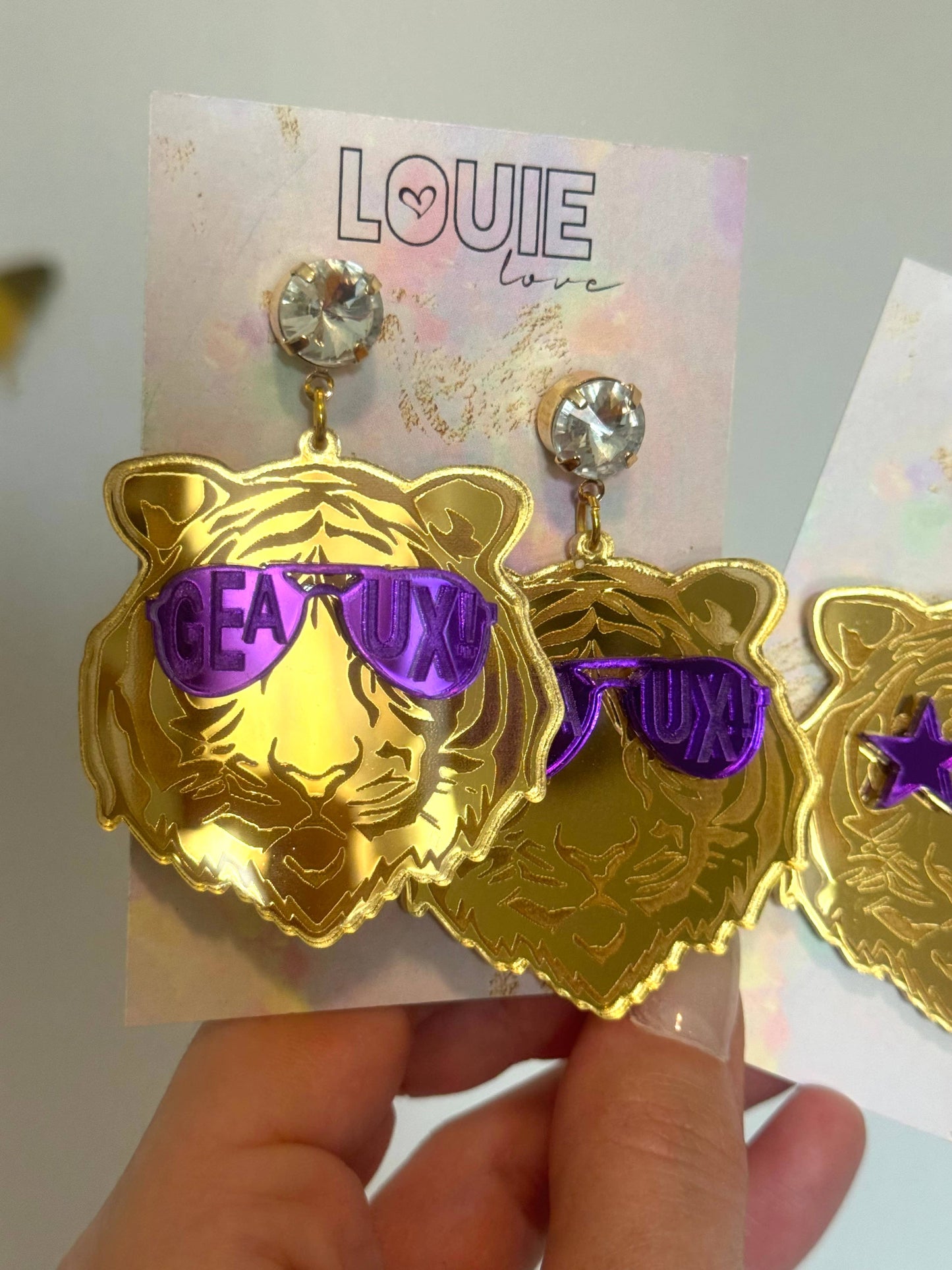 Gold Purple Acrylic Tiger Face Rockstar Geaux