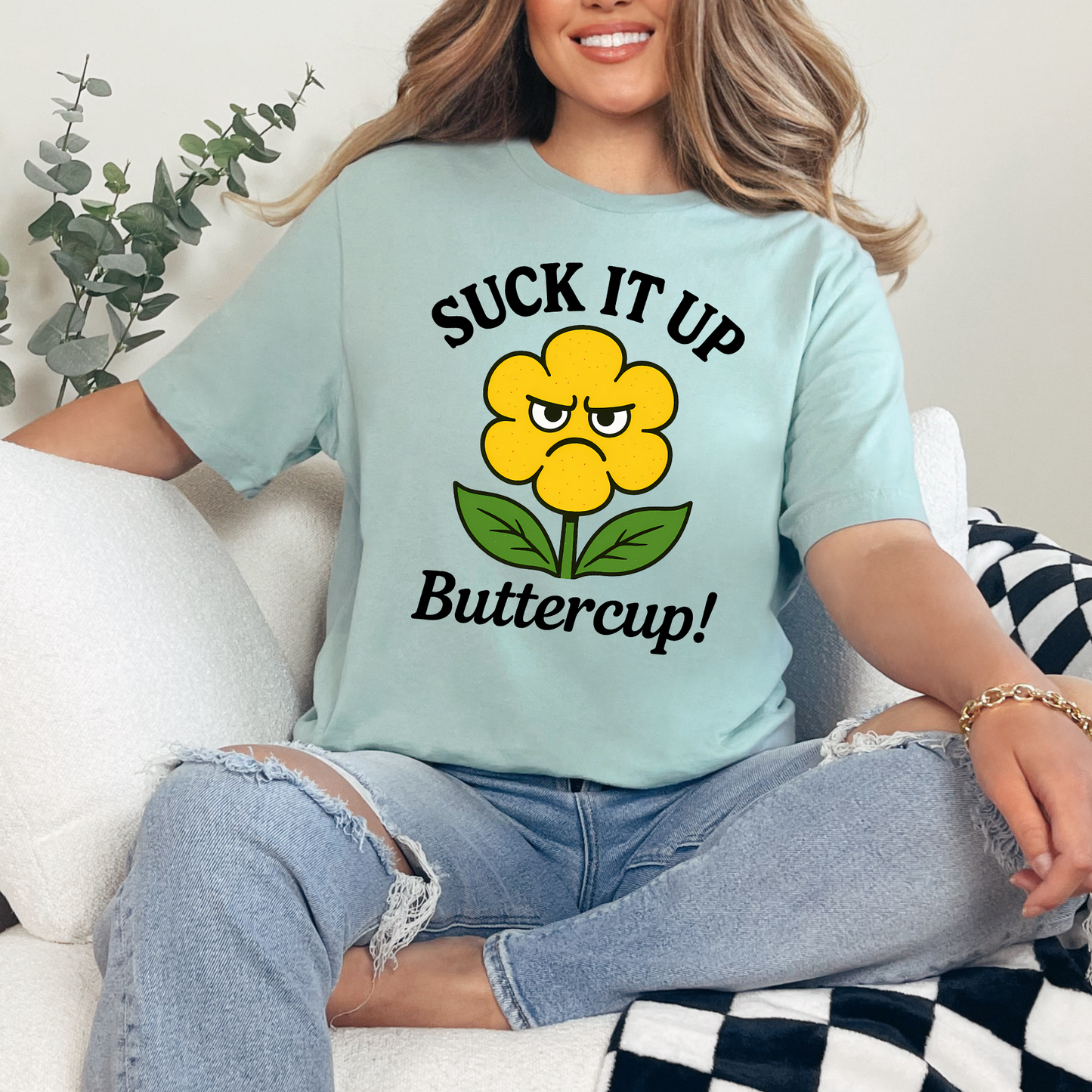 Wholesale Suck It Up Buttercup Graphic Tee - Dusty Blue Tee