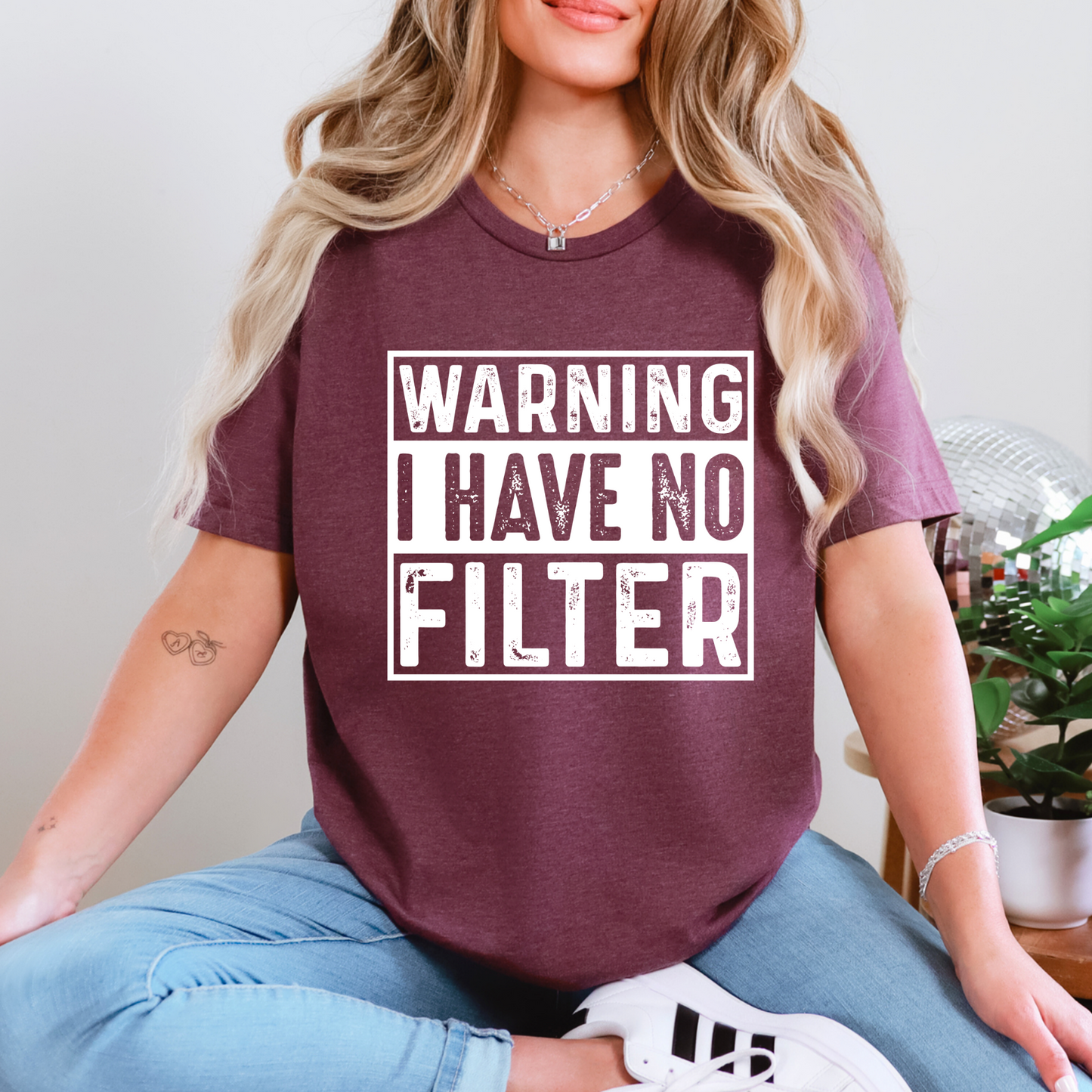 Wholesale No Filter Graphic Tee - Heather Maroon Tee