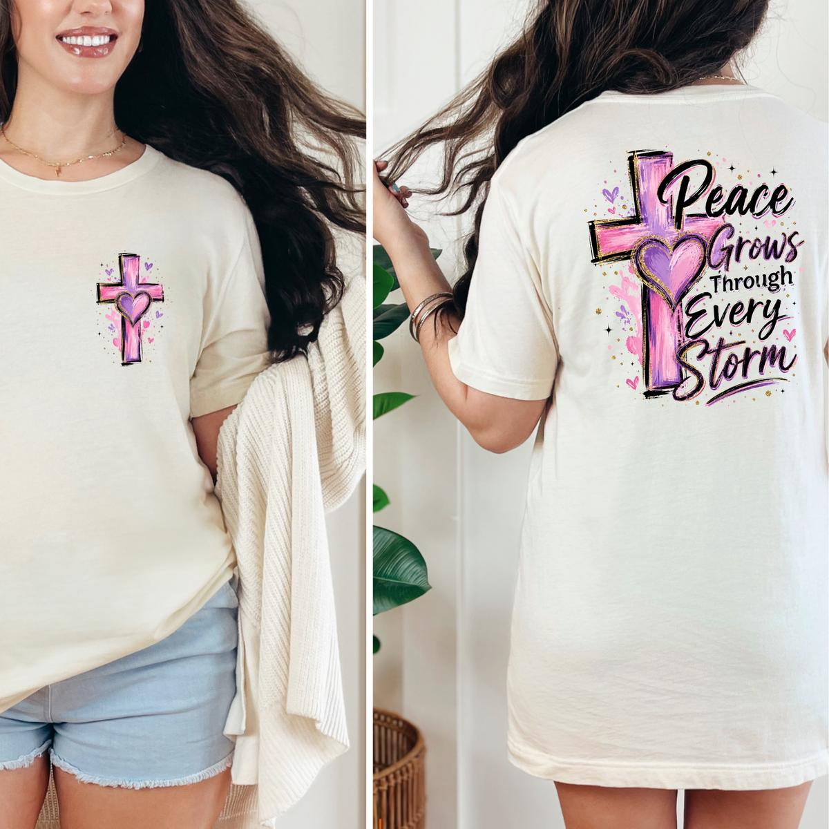 Wholesale Peace Grows Through Every Storm Graphic Tee - Natural