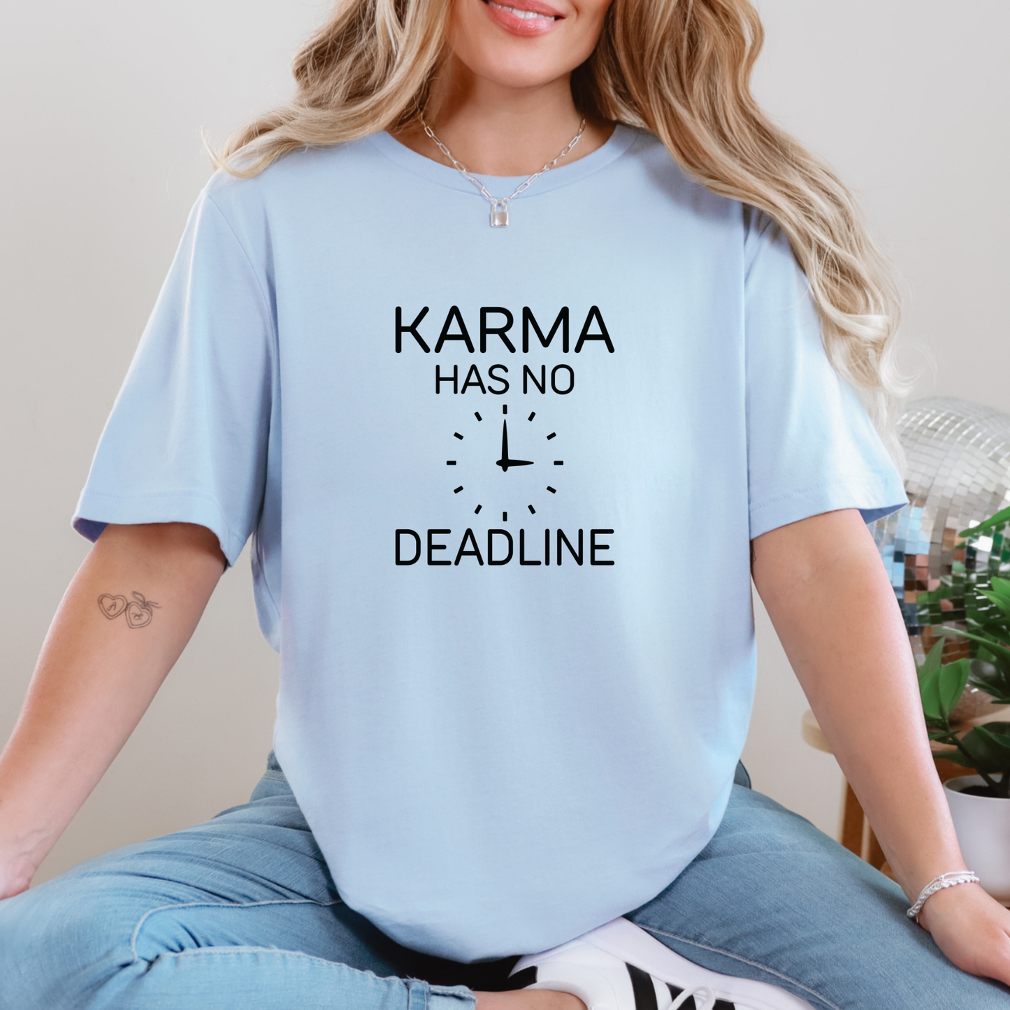 Wholesale Karma has no Deadline Graphic Tee - Baby Blue Tee