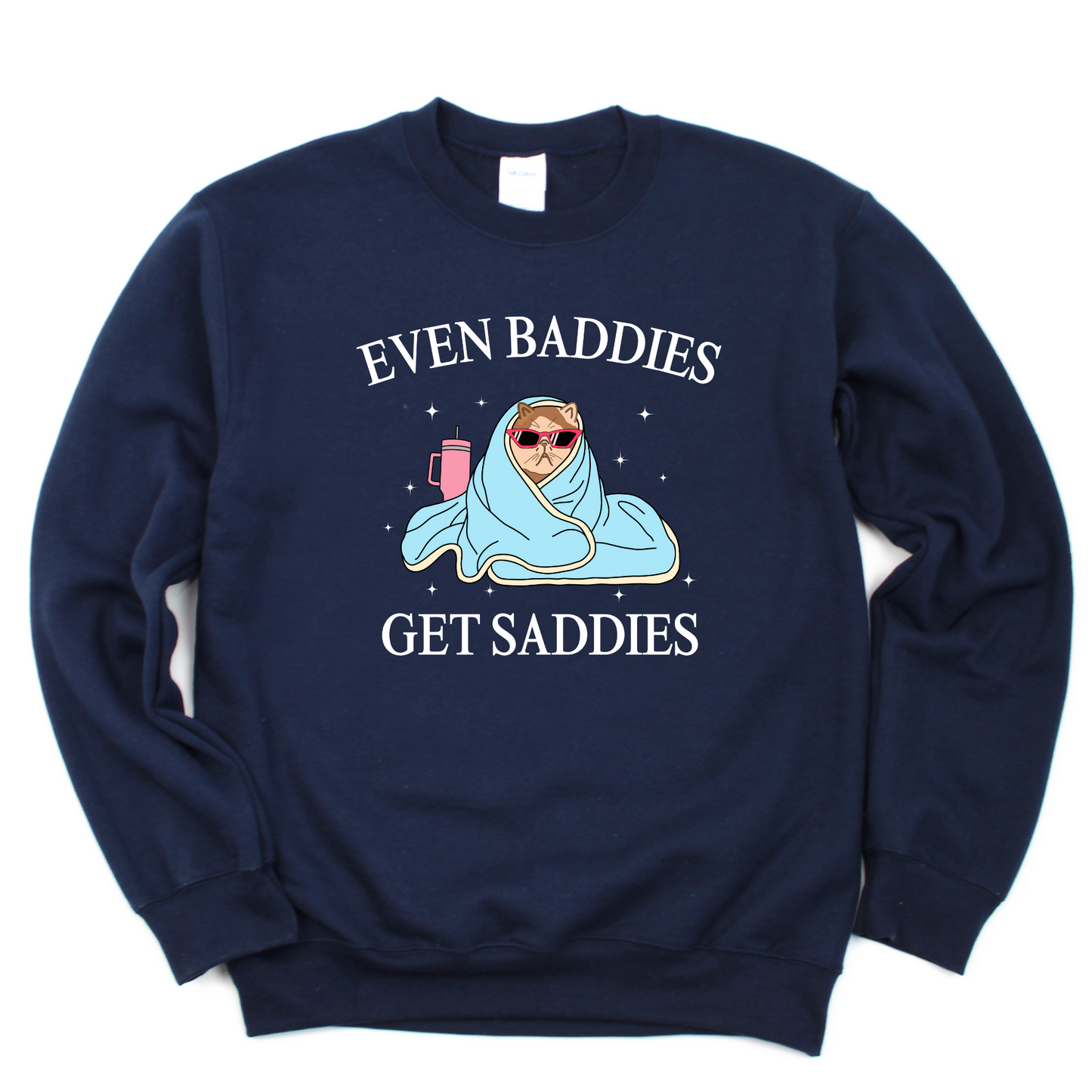 Wholesale Even Baddies Get Saddies Graphic Tee - Navy Sweatshirt