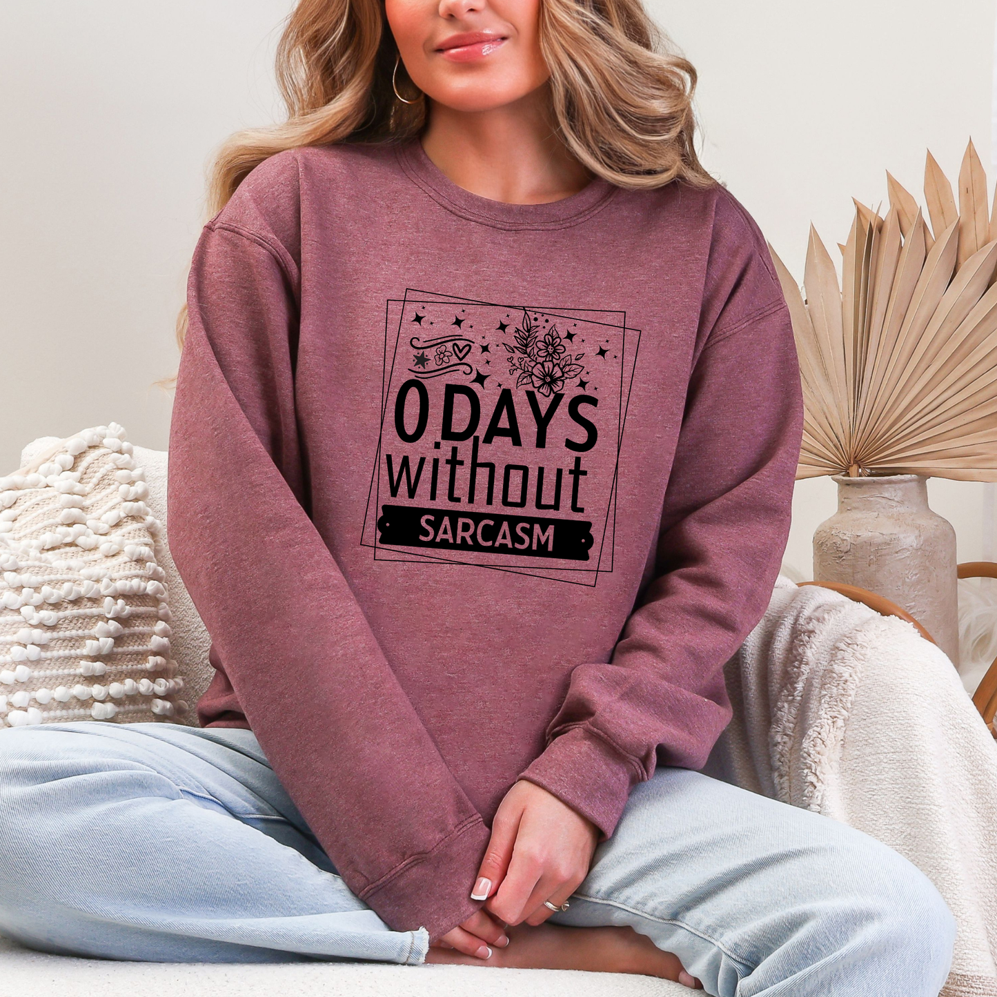 Wholesale Without Sarcasm Floral Sweatshirt - Heather Dark Maroon Sweatshirt
