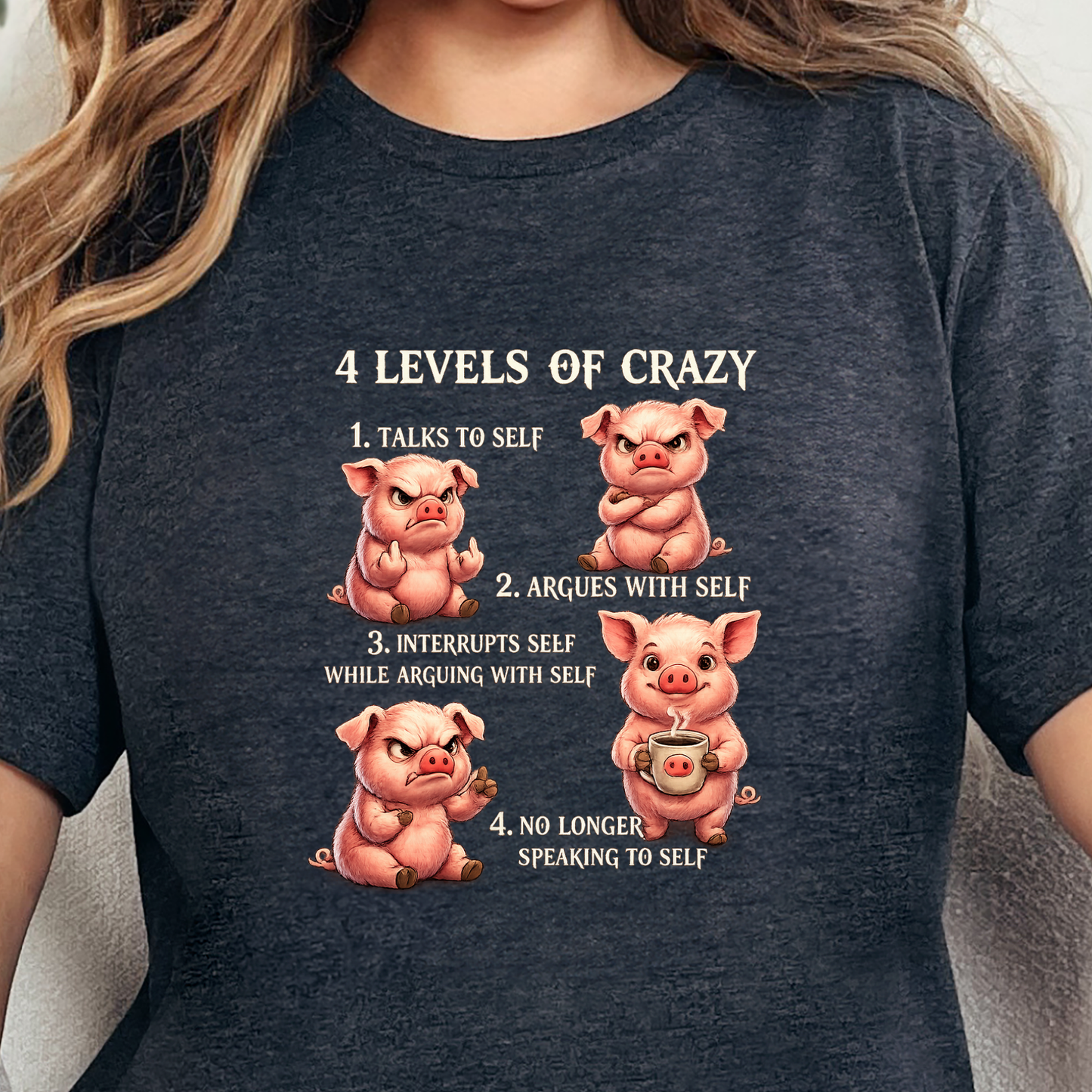 Wholesale 4 Levels of Crazy Graphic Tee - Dark Grey Heather Tee