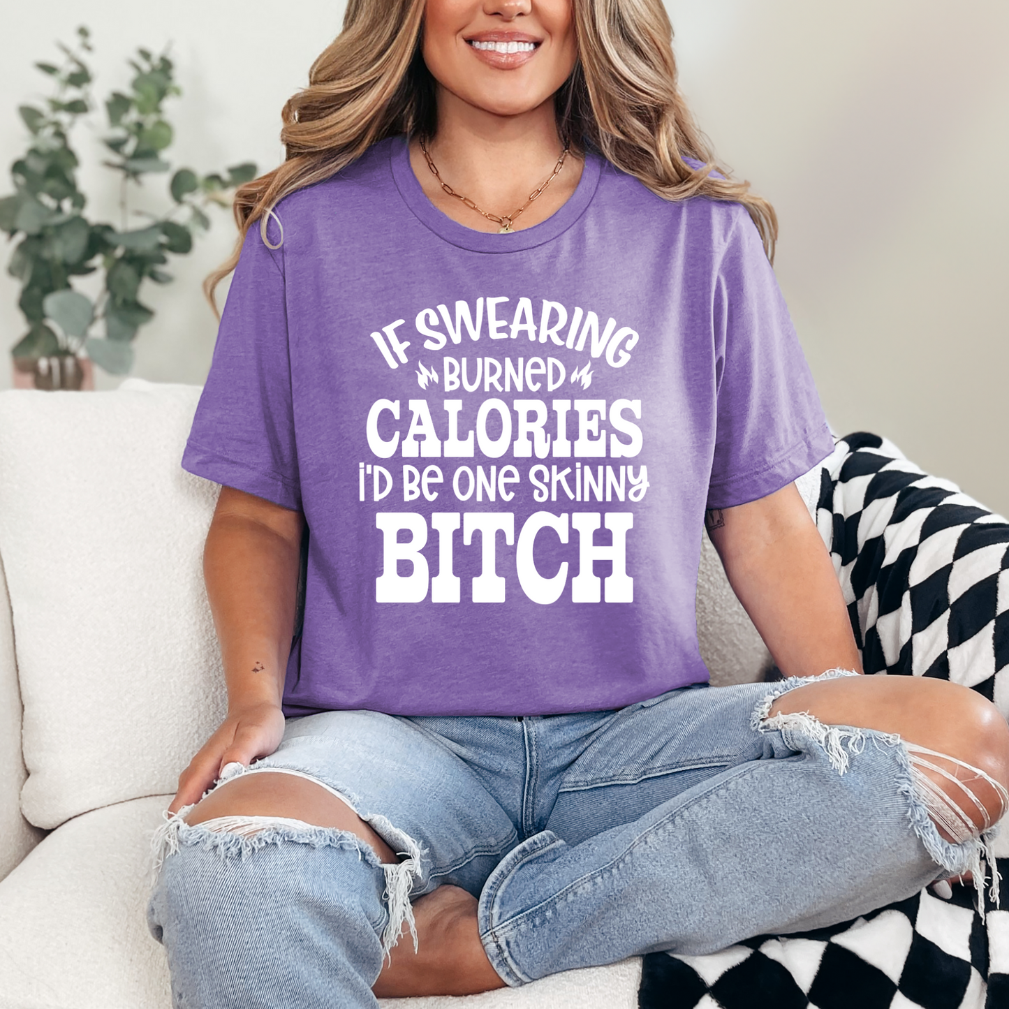 Wholesale If Swearing Burned Calories Graphic Tee - Heather Team Purple Tee