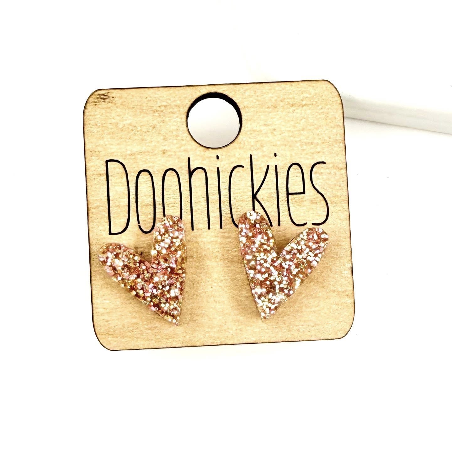 The Rosey Romance Rose Gold Glitter Heart Stud Earring Collection - 2 Size Options